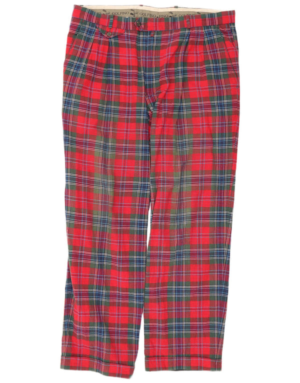 Pantaloni da abito dritti da uomo Golfino W44 L30 in cotone a quadri rossi