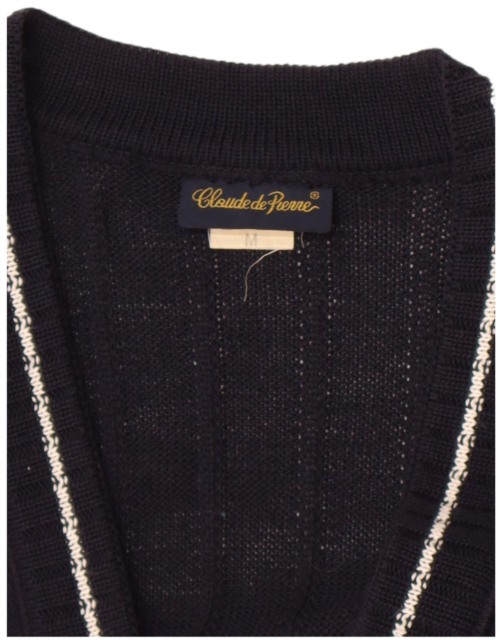 Claude De Pierre Womens Cardigan Sweater UK 14 Medium Navy Blue Geometric