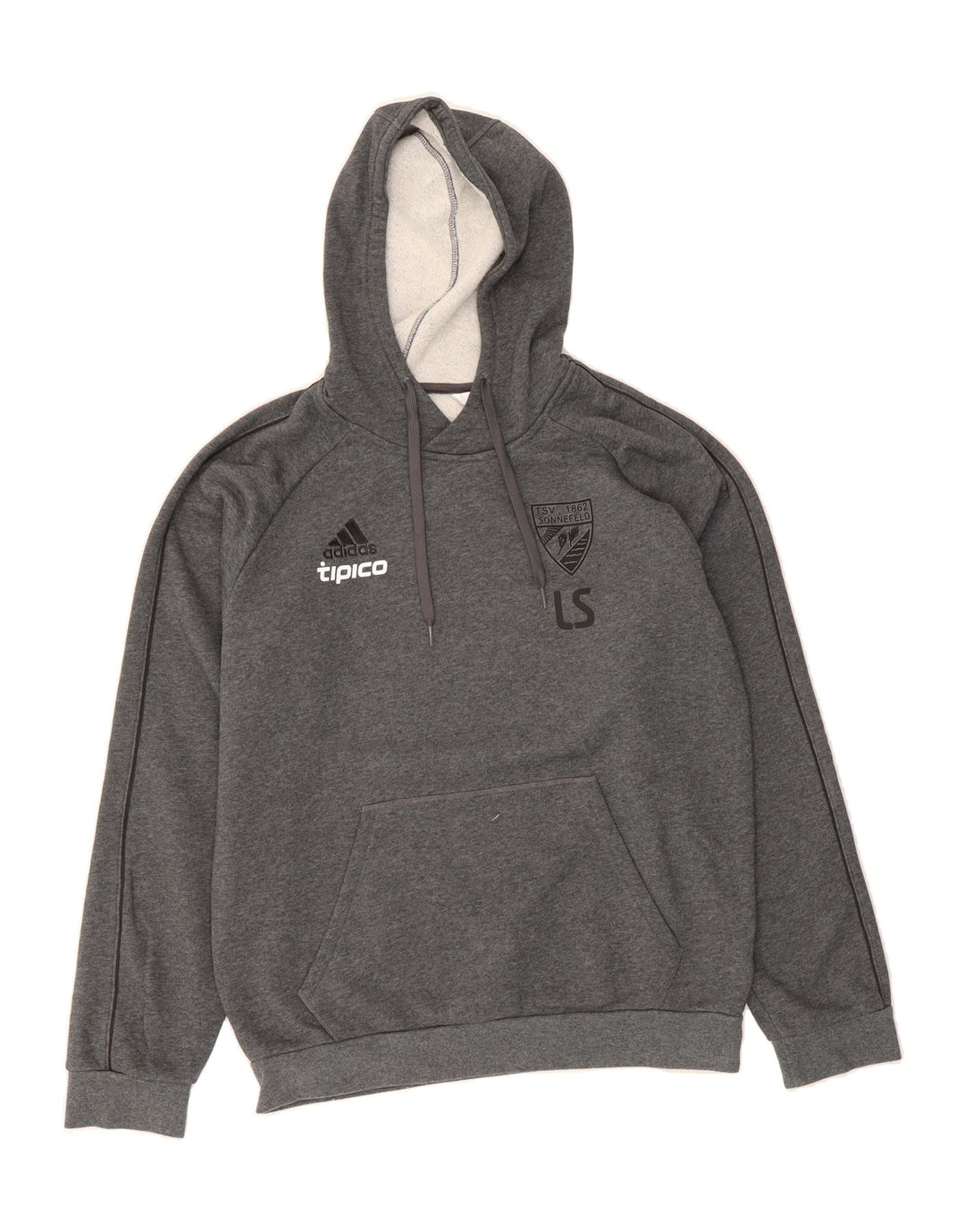 ADIDAS Mens TSV Sonnefeld Graphic Hoodie Jumper Medium Grey Cotton Vintage Adidas and Second-Hand Adidas from Messina Hembry 