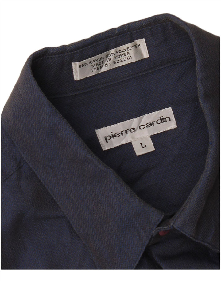 Pierre Cardin Mens Shirt Large Blue Geometric Rayon