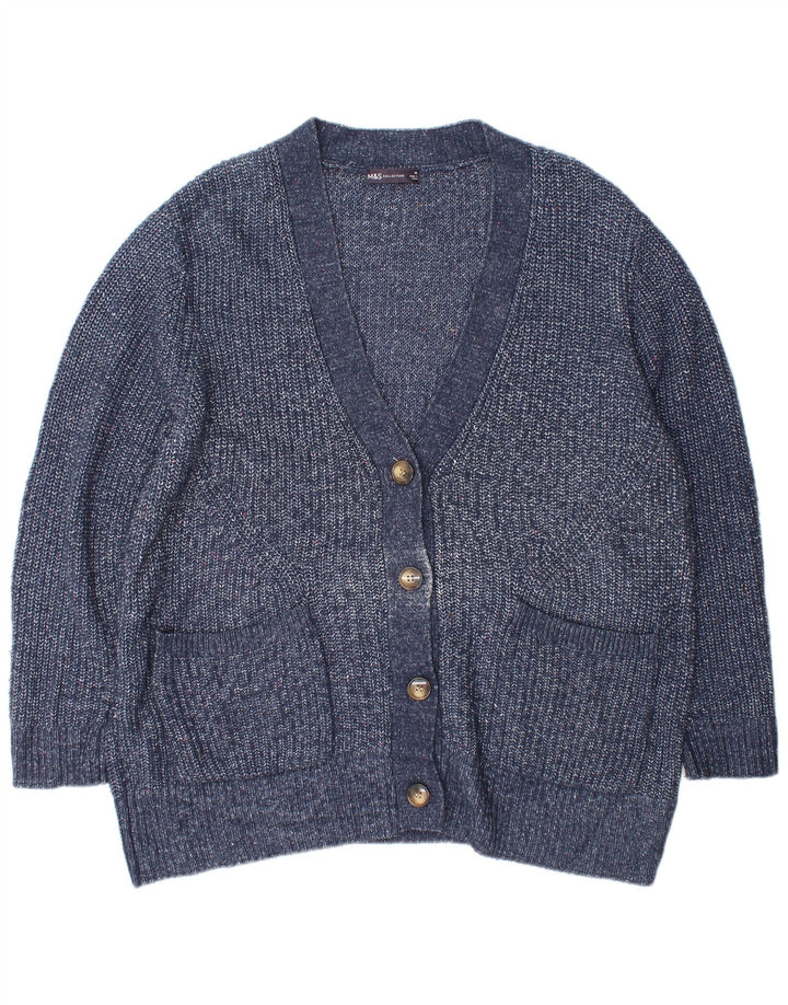 Marks & Spencer Womens Oversized Cardigan Sweater UK 18 XL Blue Flecked