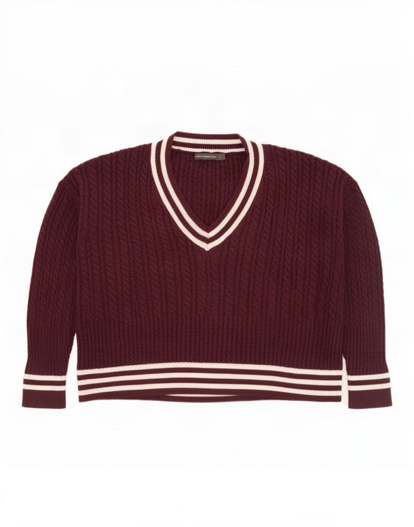 French Connection Pull col V pour femme UK 46 Large Viscose Bordeaux