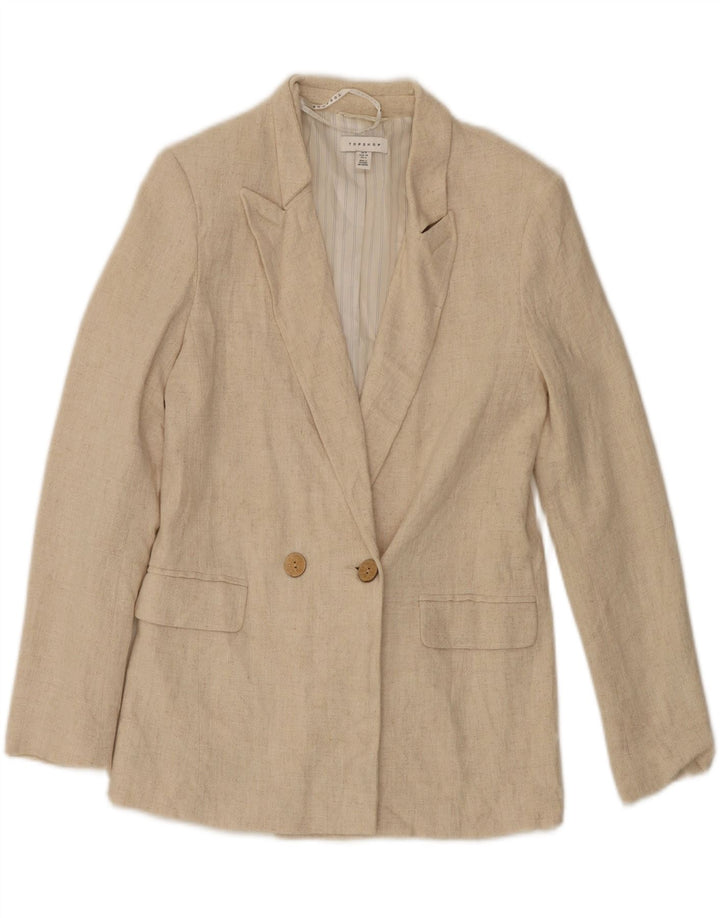 TOPSHOP Womens Double Breasted Blazer Jacket UK 8 Small Beige Viscose Vintage Topshop and Second-Hand Topshop from Messina Hembry 