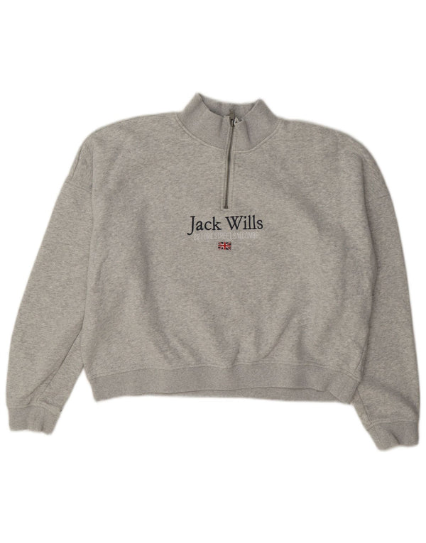 Jack Wills Γυναικεία φούτερ με γραφικό φερμουάρ με λαιμόκοψη Jumper UK 14 Large Grey