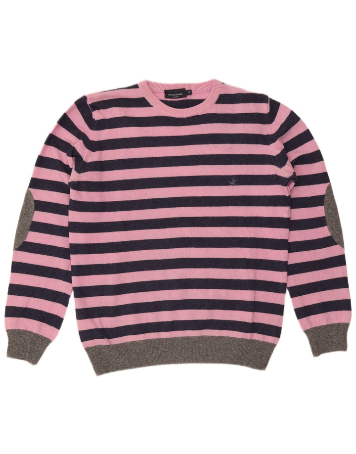 Brooksfield Mens Crew Neck Jumper Sweater IT 46 Small Pink Striped Wool