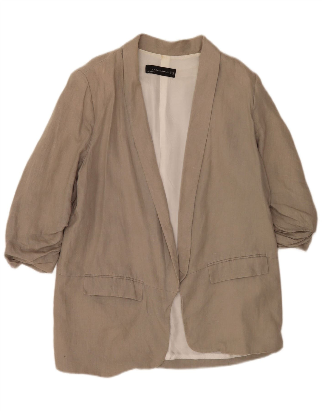 Zara Dame 3/4 ærmet åben blazerjakke UK 22 2XL Grå viskose
