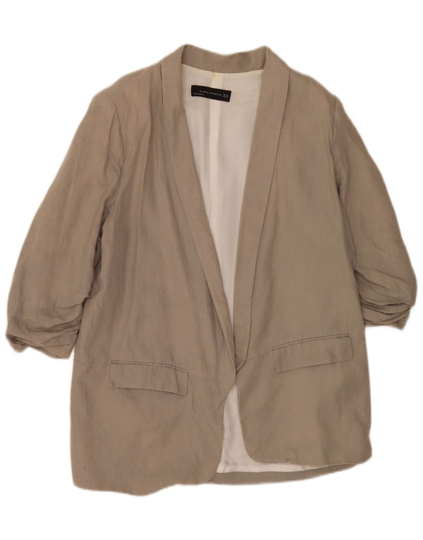 Zara Womens 3/4 Sleeve Open Blazer Jacket UK 22 2XL Grey Viscose