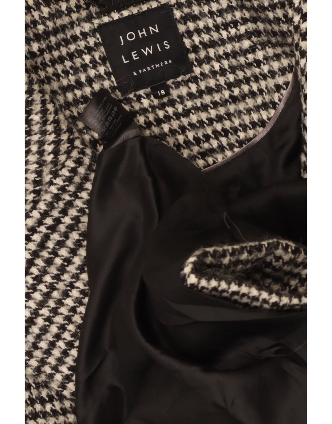 John Lewis Dame Oversized Dobbeltradet Frakke UK 18 XL Black Houndstooth
