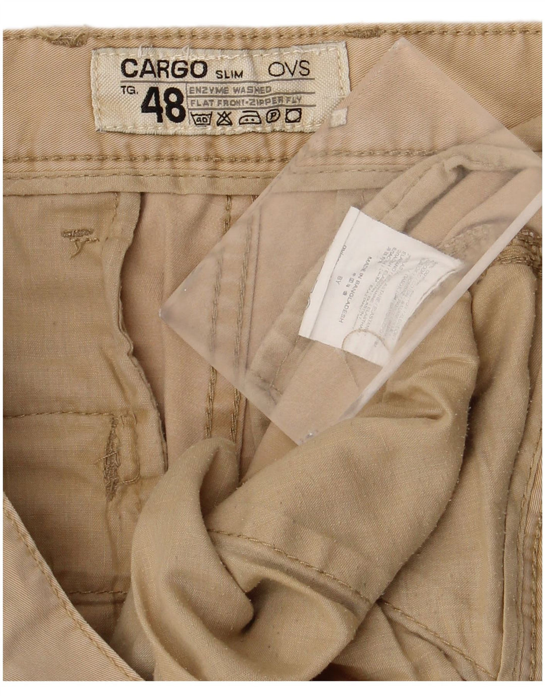 OVS Mens Slim Cargo Trousers IT 48 Medium W34 L32 Beige Cotton