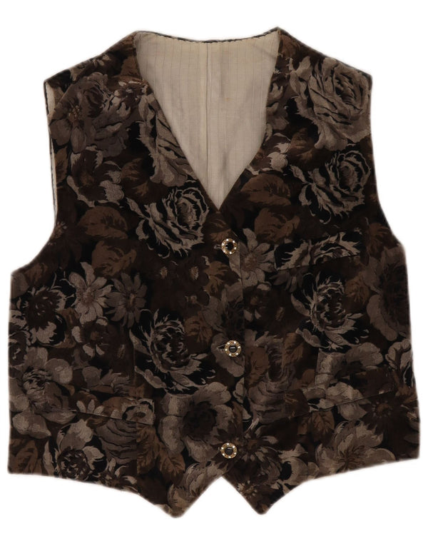 Vestă vintage pentru femei UK 12 Medium Brown Floral