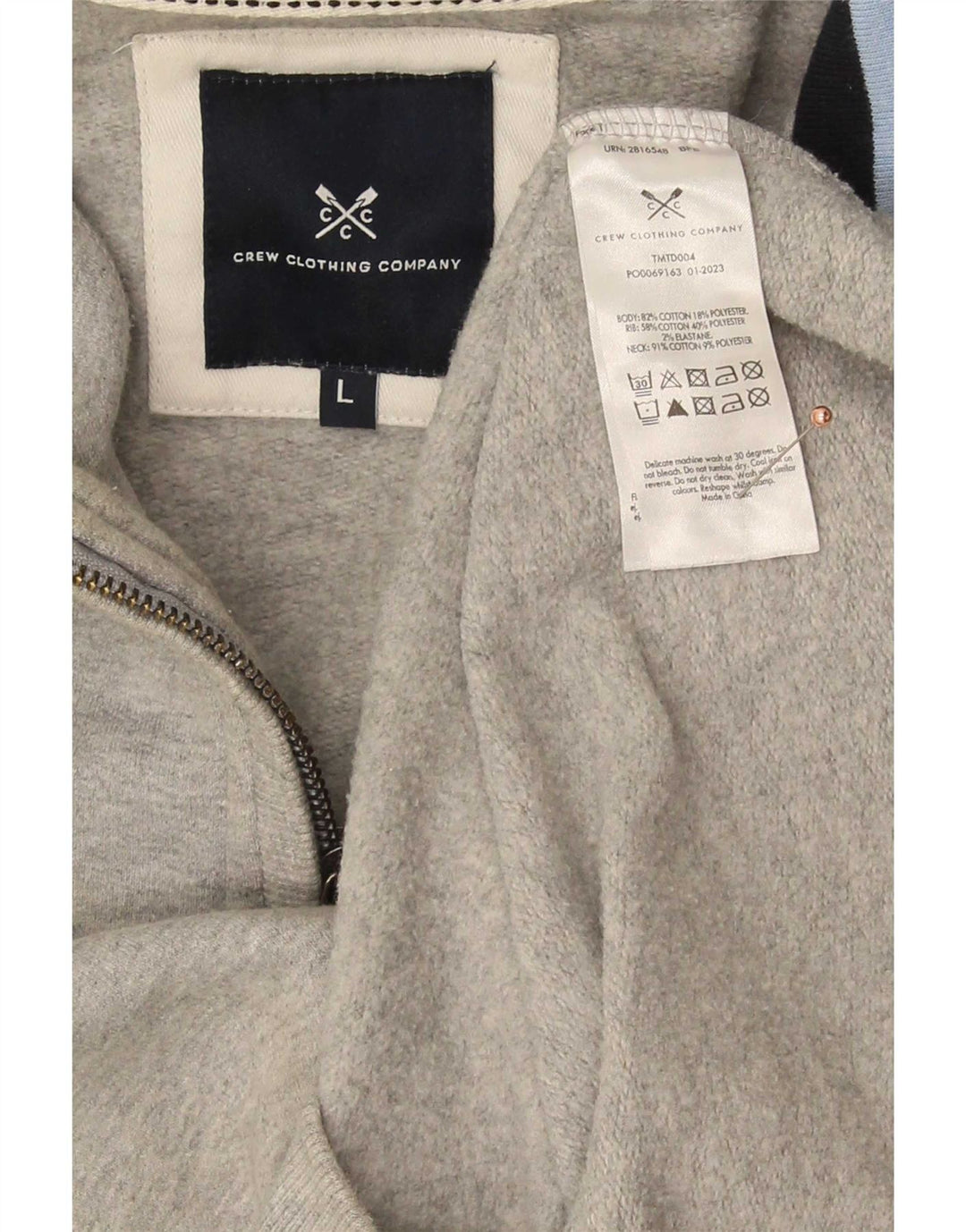 Crew Clothing Mens Zip Neck Sweatshirt Jumper Large Grey Cotton