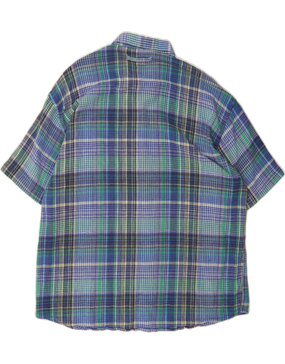 MARIO'S Mens Short Sleeve Flannel Shirt Size 43/44 XL Blue Check Vintage Mario's and Second-Hand Mario's from Messina Hembry 