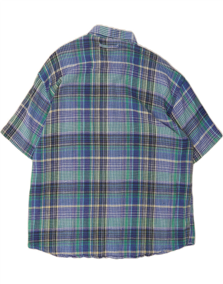 MARIO'S Mens Short Sleeve Flannel Shirt Size 43/44 XL Blue Check Vintage Mario's and Second-Hand Mario's from Messina Hembry 