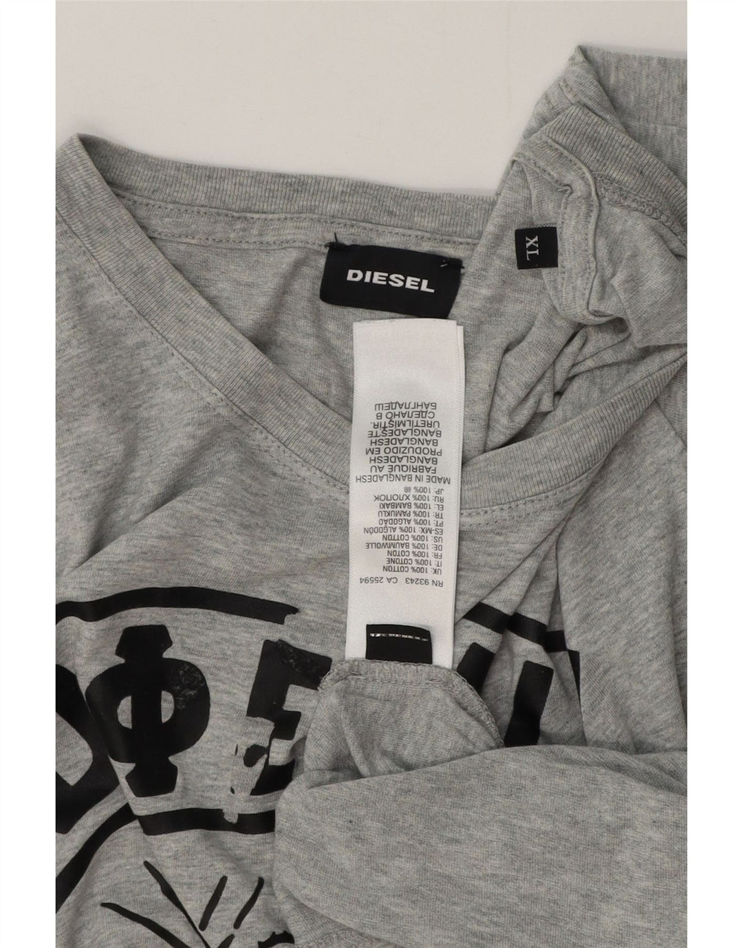 DIESEL Mens Graphic T-Shirt Top XL Grey Cotton