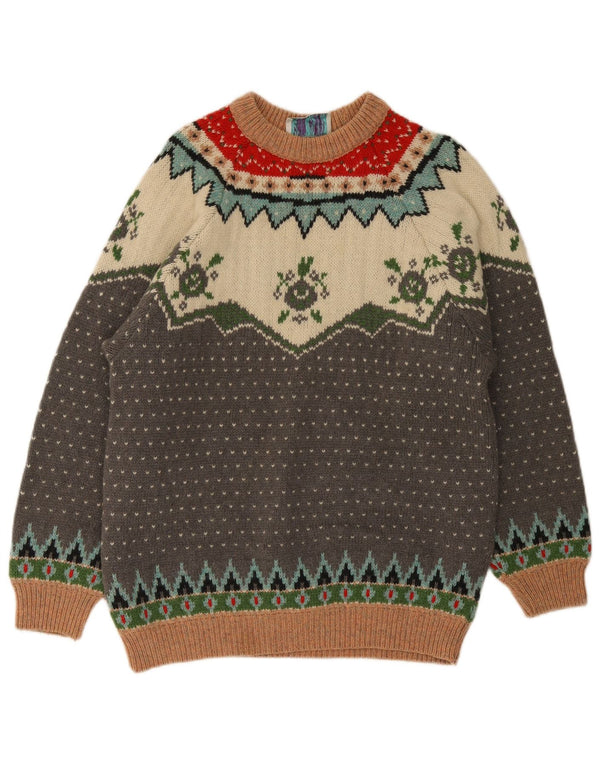 Kreativitet Herre Crew Neck Jumper Sweater Stor flerfarvet Fair Isle Wool