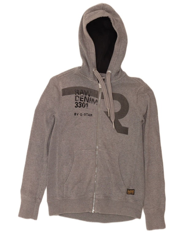 Maglione cardigan grafico con cappuccio da uomo G-Star in cotone grigio medio
