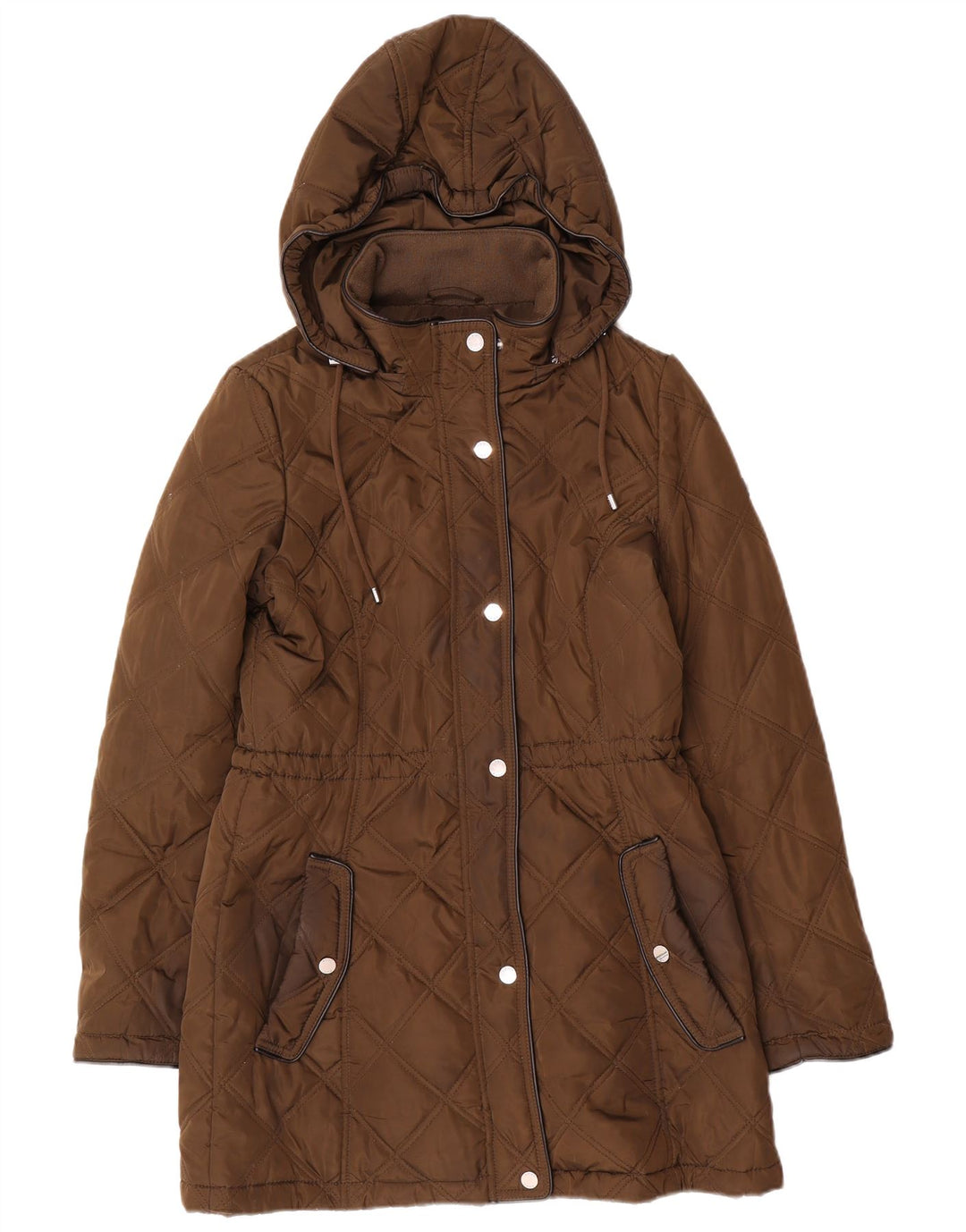 Dkny Womens Hooded Quilted Jacket UK 10 Small Brown Polyester