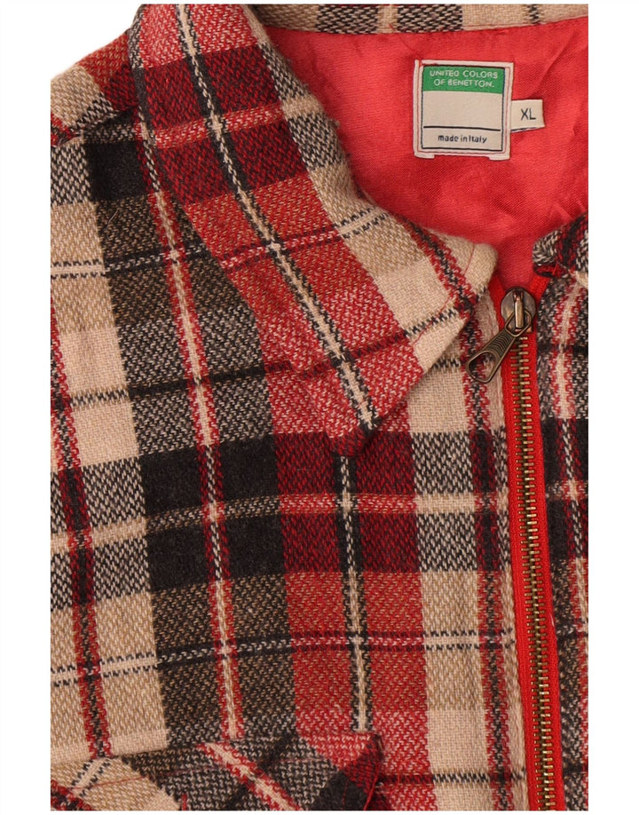 Benetton Womens Overshirt Oversized Shirt UK 18 XL Red Check Polyester