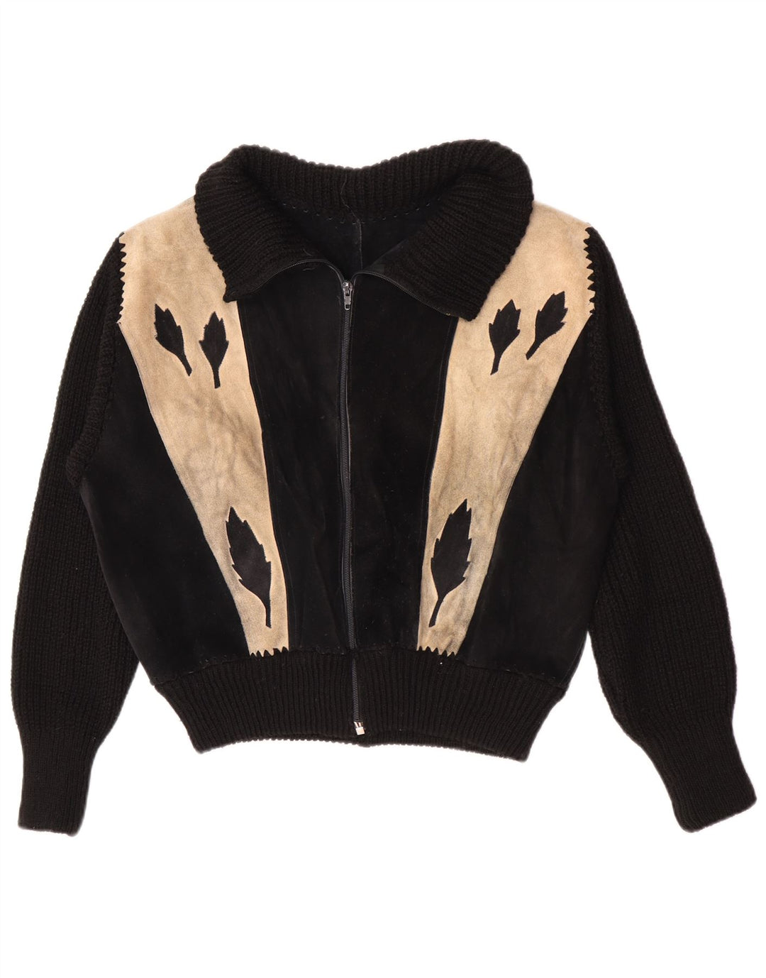 Vintage Womens Bomber Suede Jacket UK 16 Large Black Colourblock