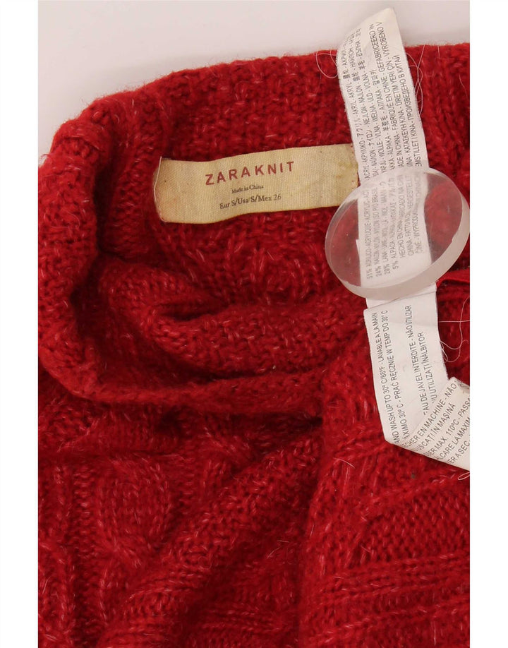 Zara Womens Turtle Neck Jumper Sweater UK 10 Small Red Acrylic