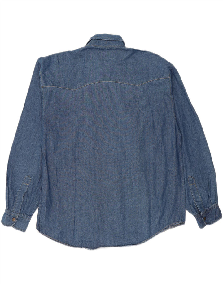Camicia di jeans vintage da uomo grande in cotone blu