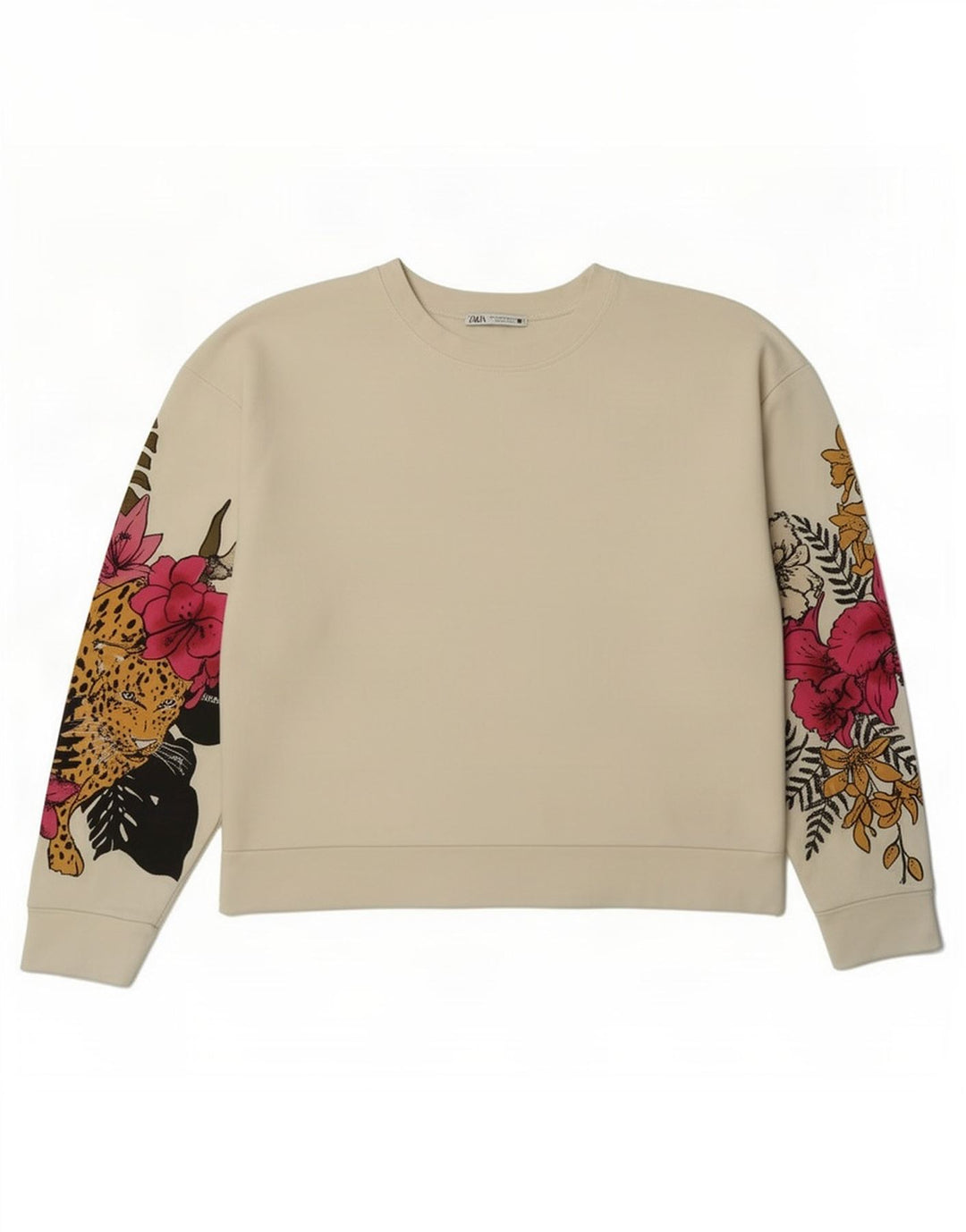 Zara Womens Grafisk Oversized Sweatshirt Jumper UK 14 Medium White Floral