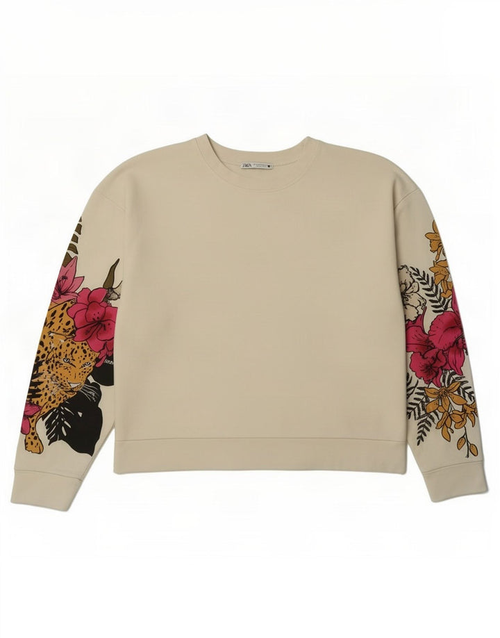 Zara Womens Grafisk Oversized Sweatshirt Jumper UK 14 Medium White Floral