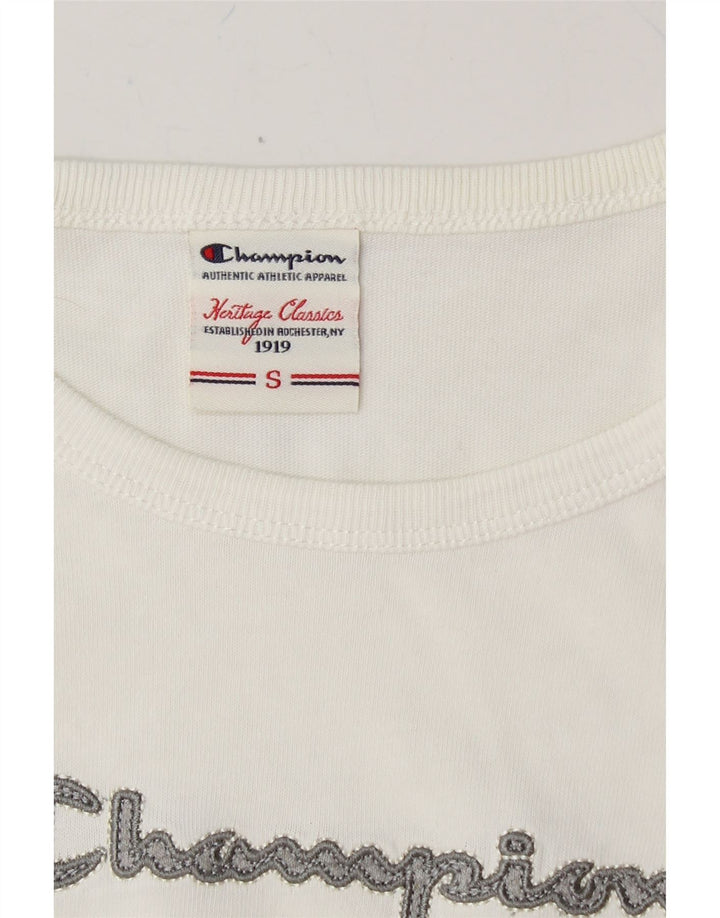CHAMPION Womens Graphic Top Long Sleeve UK 10 Small White Vintage Champion and Second-Hand Champion from Messina Hembry 