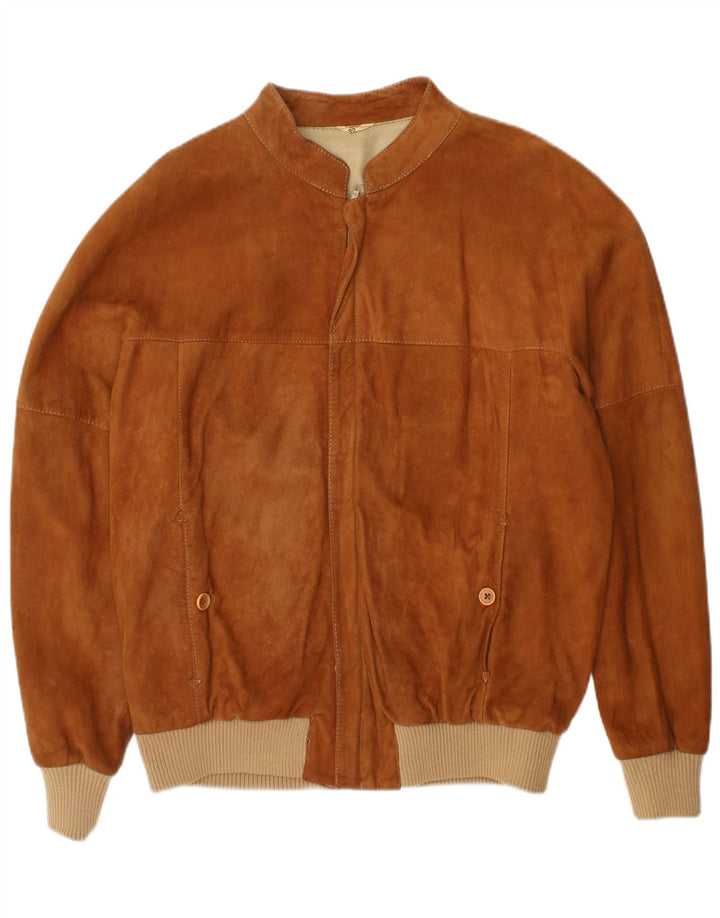 Vintage Mens Suede Bomber Jacket IT 52 XL Brown Leather