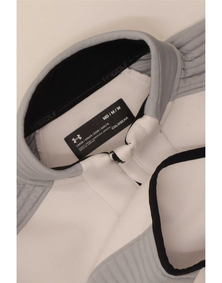 Under Armour Uomo Cold Gear Pullover Tuta Top Medium White Colourblock