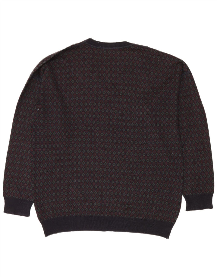 MONTECATINI Mens V-Neck Jumper Sweater Large Multicoloured Geometric