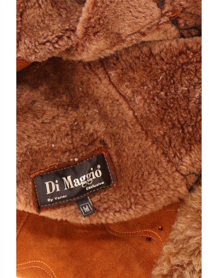 Veste Shearling Femme Vintage UK 12 Cuir Marron Moyen