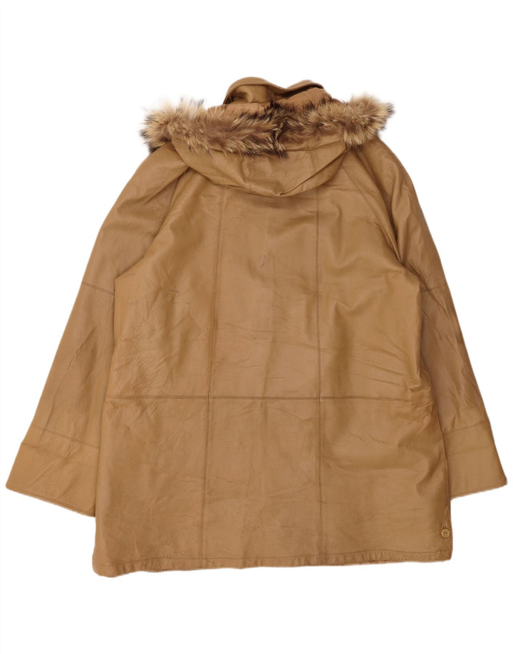 VINTAGE Womens Oversized Hooded Leather Coat IT 46 Large Brown Leather