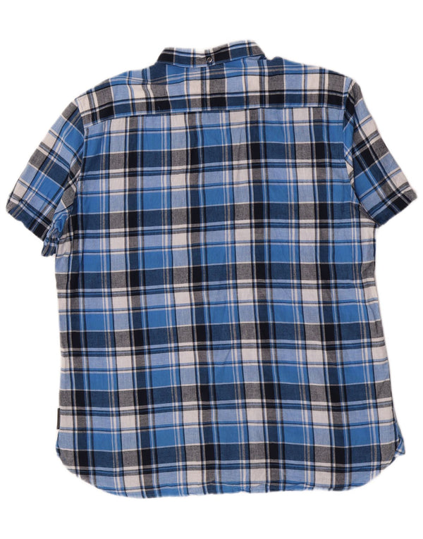French Connection Mens Short Sleeve Shirt XL Blue Check Cotton