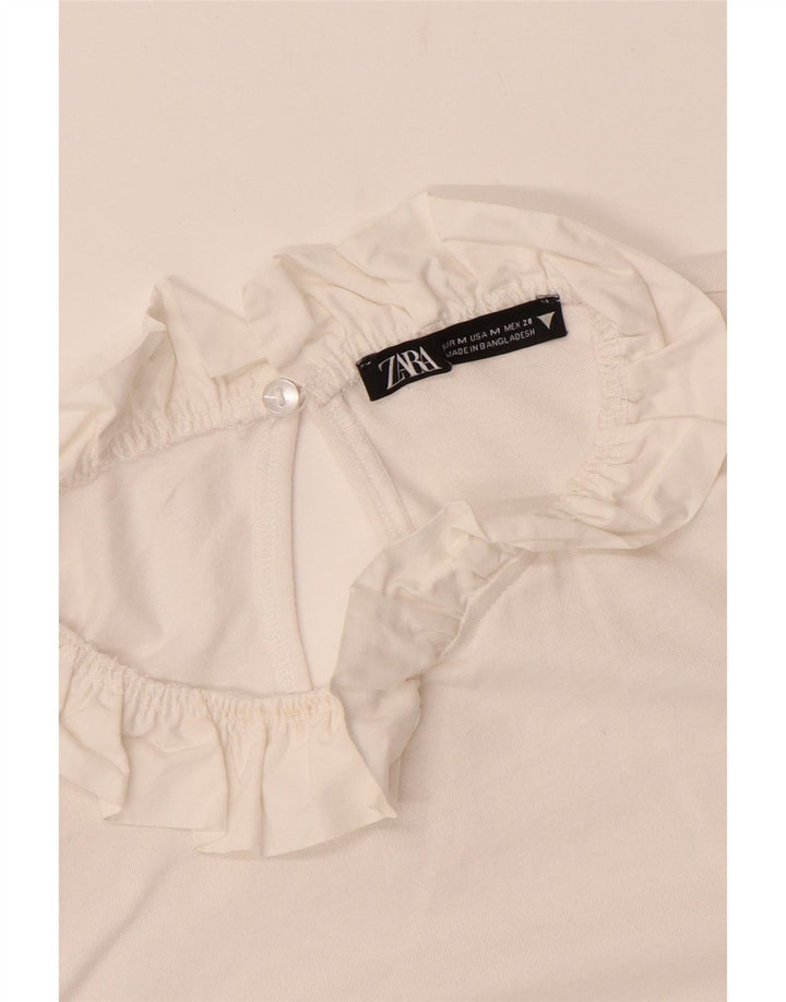 ZARA Womens Crop Long Sleeve Blouse Top UK 12 Medium Off White