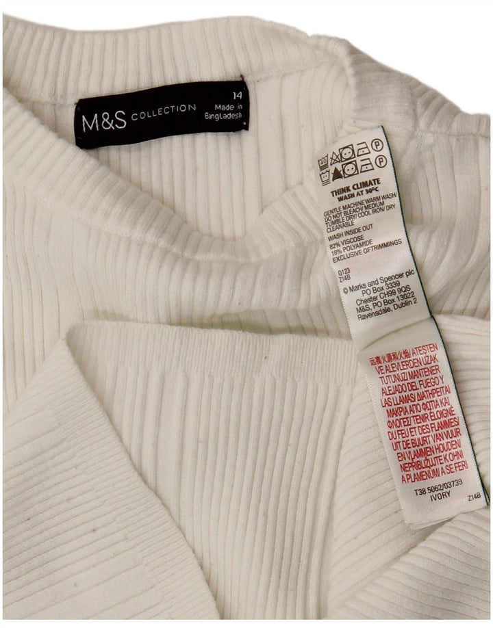 Marks & Spencer Womens Crop Top Long Sleeve UK 14 Medium  White Viscose