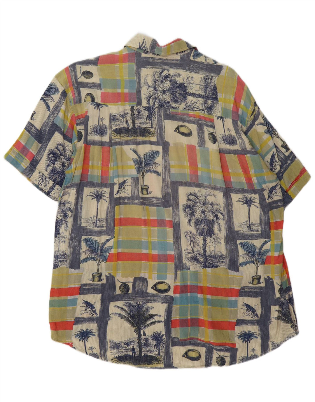 Vintage Mens Short Sleeve Shirt Large Multicoloured Patchwork