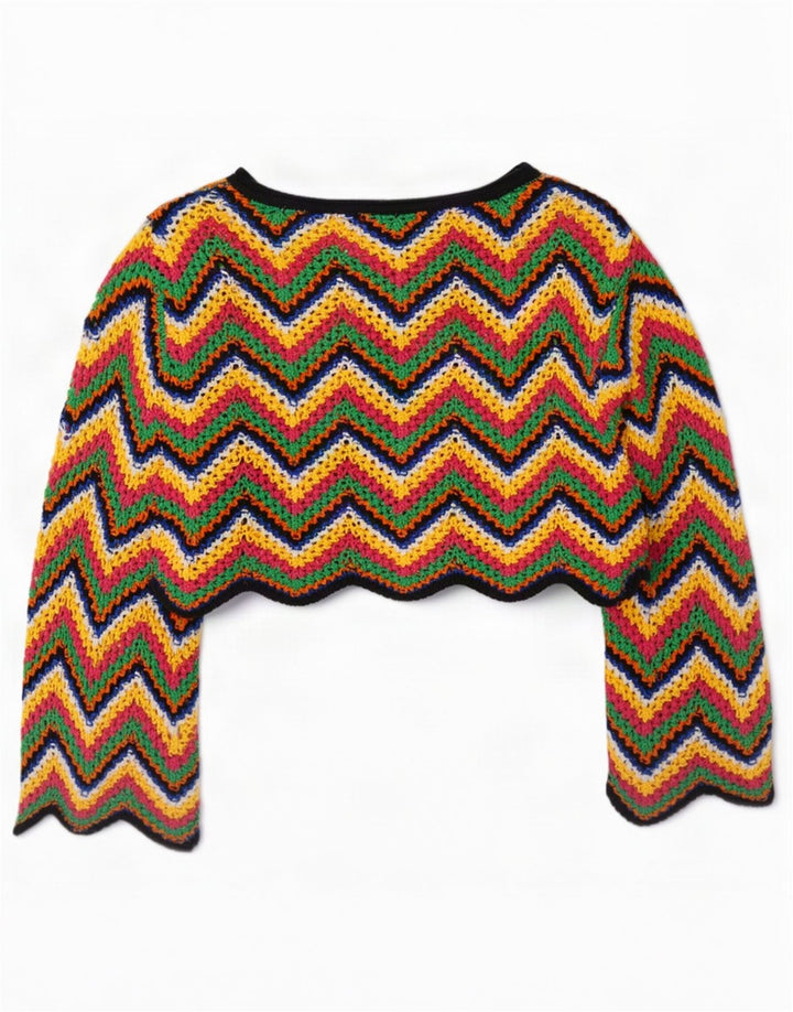 Zara blusa feminina oversized crop top UK 10 pequena Chevron multicolorida