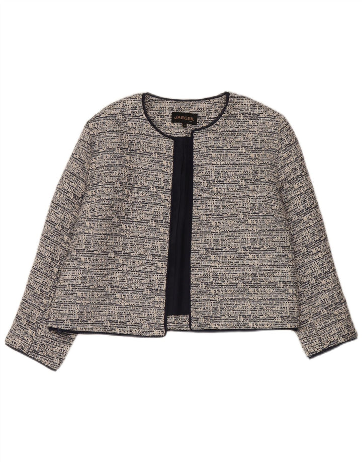 Jaeger Womens Crop Open Blazer Jacket UK 14 Large Grey Cotton