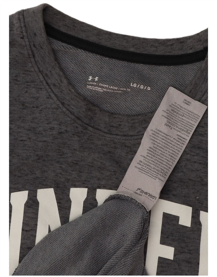 UNDER ARMOUR Mens Graphic Sweatshirt Jumper Large Grey Flecked Cotton