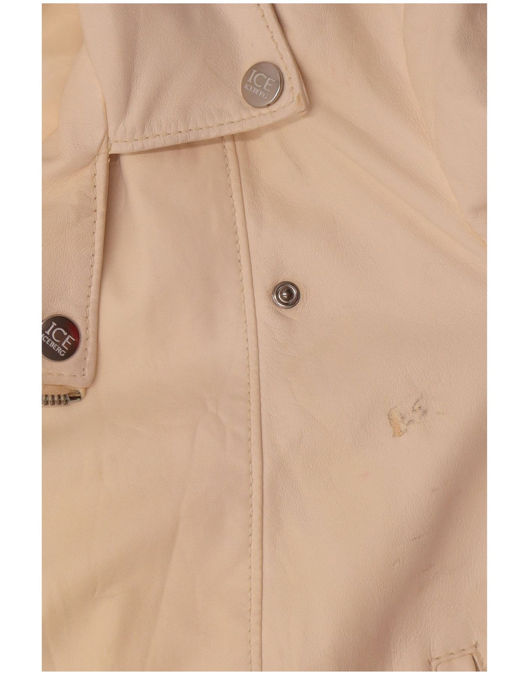 Iceberg Womens Leather Biker Jacket UK 14 Medium Off White Leather