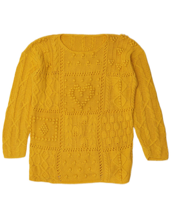 Vintage Damen Pullover mit U-Boot-Ausschnitt, UK 14, mittelgelbe Baumwolle