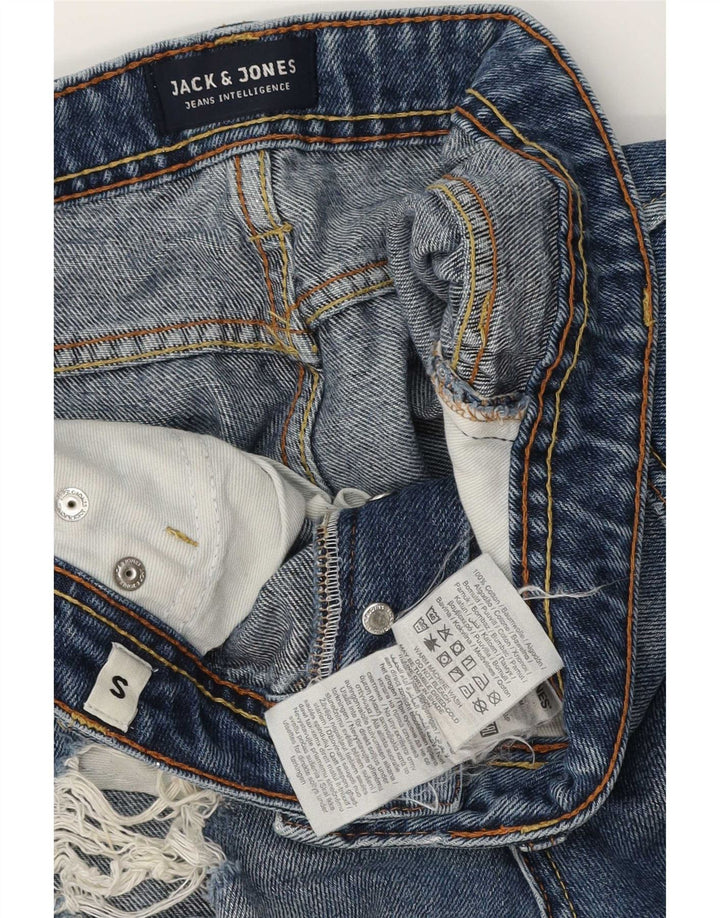 Jack & Jones Mens Distressed Regular Fit Denim Shorts Small W28 Blue Cotton