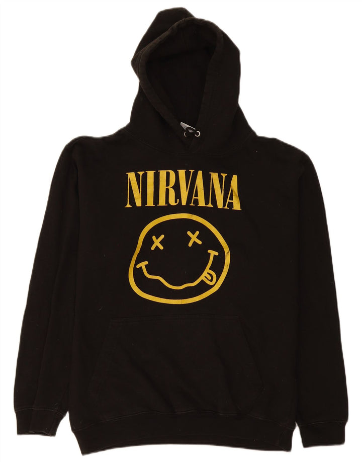 Vintage Mens Nirvana Graphic Hoodie Jumper Medium Black Cotton