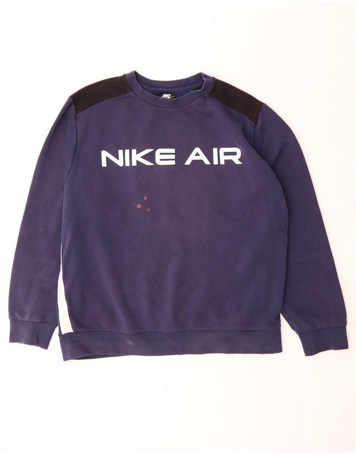 Nike Mens Graphic Sweatshirt Jumper Large Navy Blue Colourblock Cotton