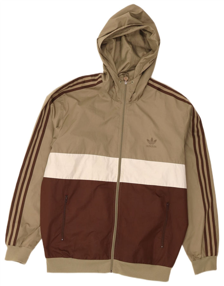 Adidas Veste de survêtement à capuche pour homme Large Kaki Colourblock Polyester