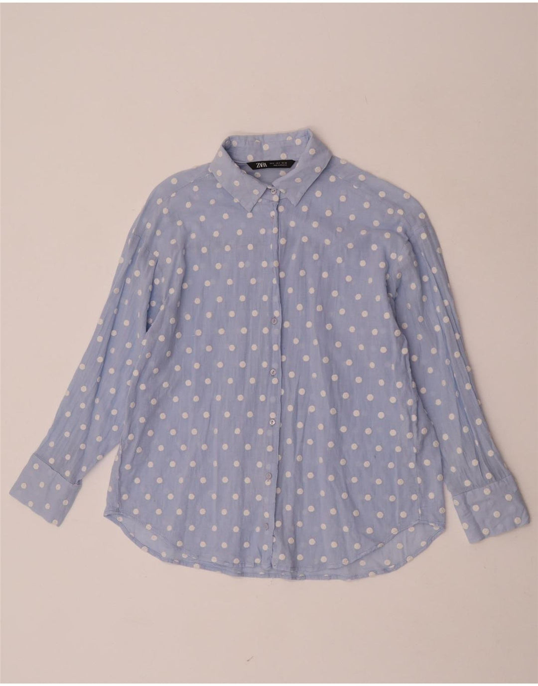 Zara Womens Shirt UK 10 Small Blue Polka Dot Polyester