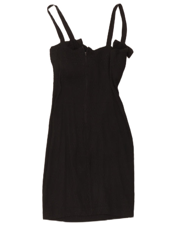 Vintage Damen Ärmelloses Mini-Etuikleid UK 12 Medium Schwarz gefleckt