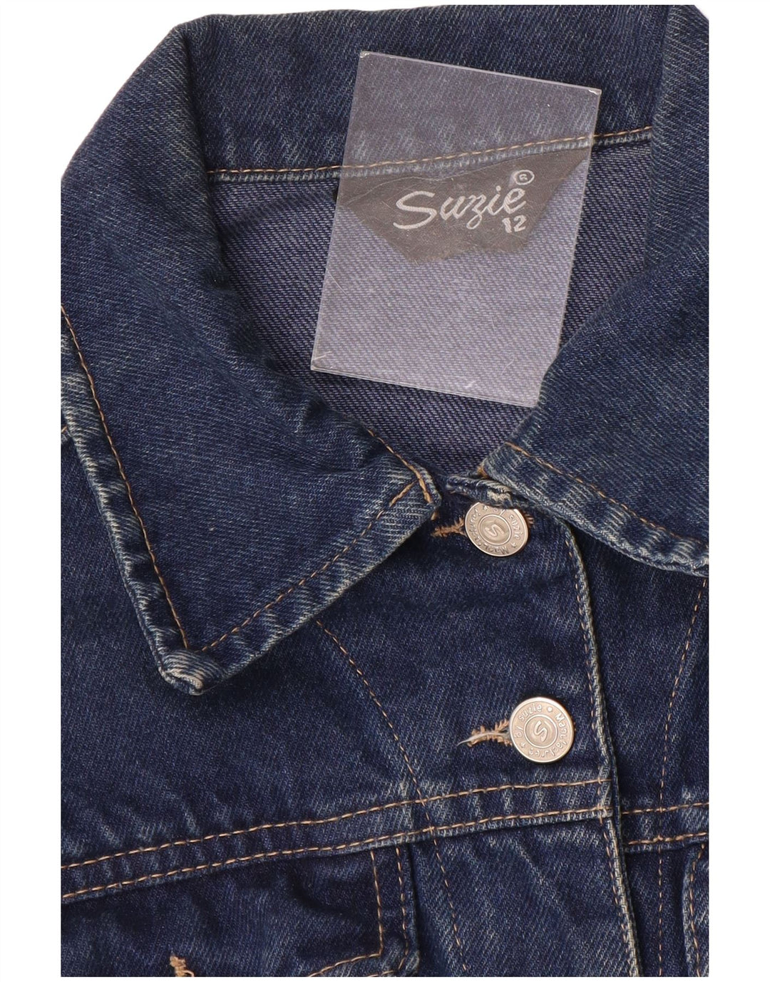 Giacca di jeans da donna VINTAGE UK 12 medio blu navy