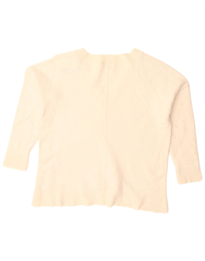 Massimo Dutti Womens Oversized V-Neck Jumper Sweater UK 10 Small Off White